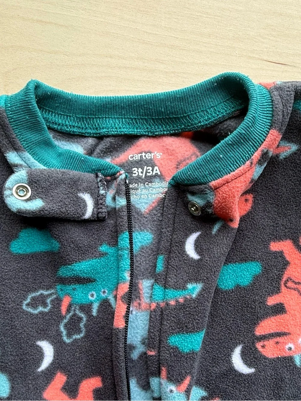 Carter's Dark Gray Fleece Footie Pajamas Orange and Blue Dragon Pattern size 3T